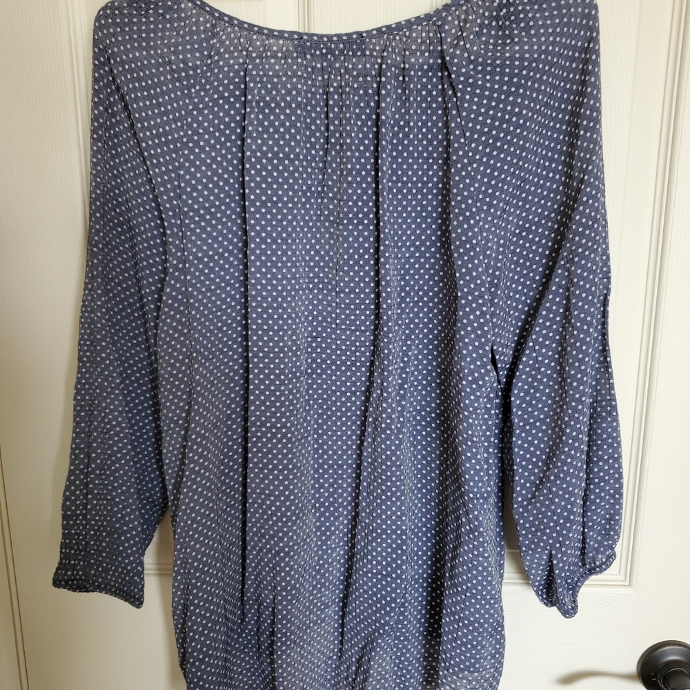 Lightweight, navy blue and white polkadot blouse - Picture 3 of 3